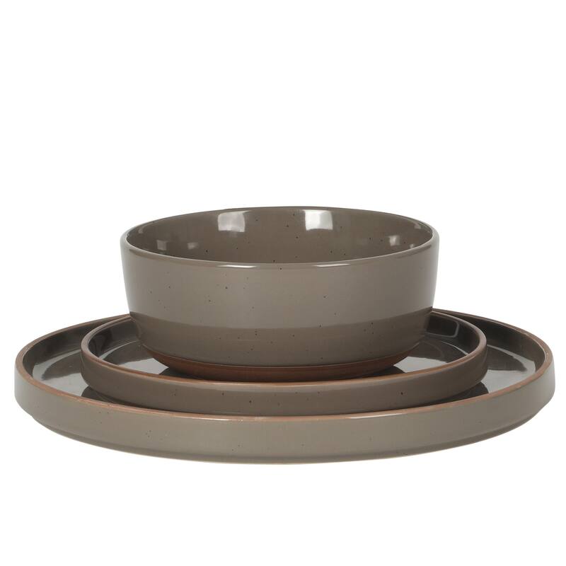 Gibson Elite Northrock Stoneware Dinnerware Set, 16-Piece Service for 4 - Plates & Bowls with Hand-Painted Terracotta Base