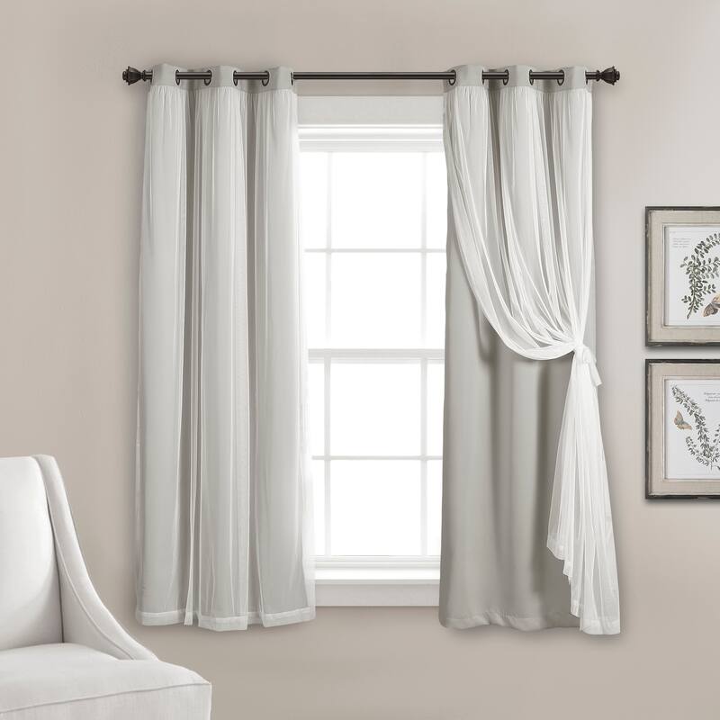 Lush Decor Grommet Sheer Panel Pair with Insulated Blackout Lining - 63" x 38" - Light Gray