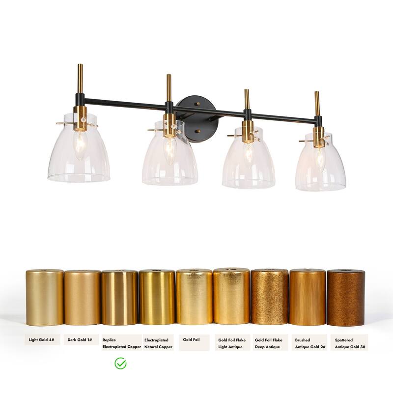Black Gold 4-Light Modern Vanity Lights Bathroom Light Fixture with Clear Glass