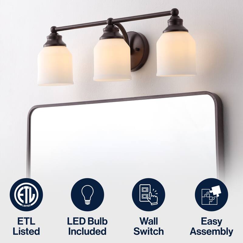 JONATHAN Y Jayne Iron/Frosted Glass LED Vanity Light