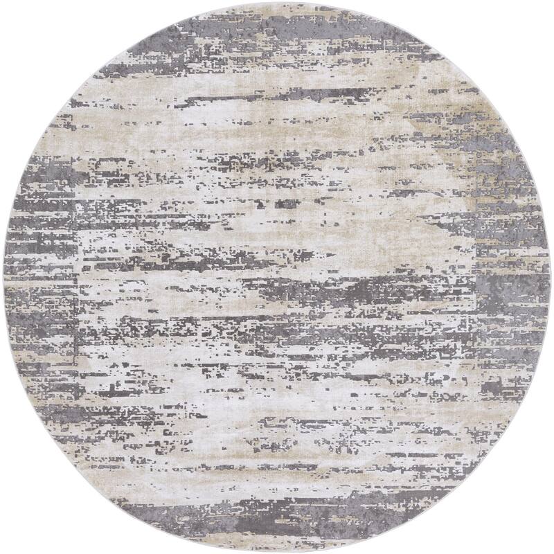 Livabliss Tibetan Modern & Contemporary Abstract Area Rug - Grey - 5'3" x 5'3" Round