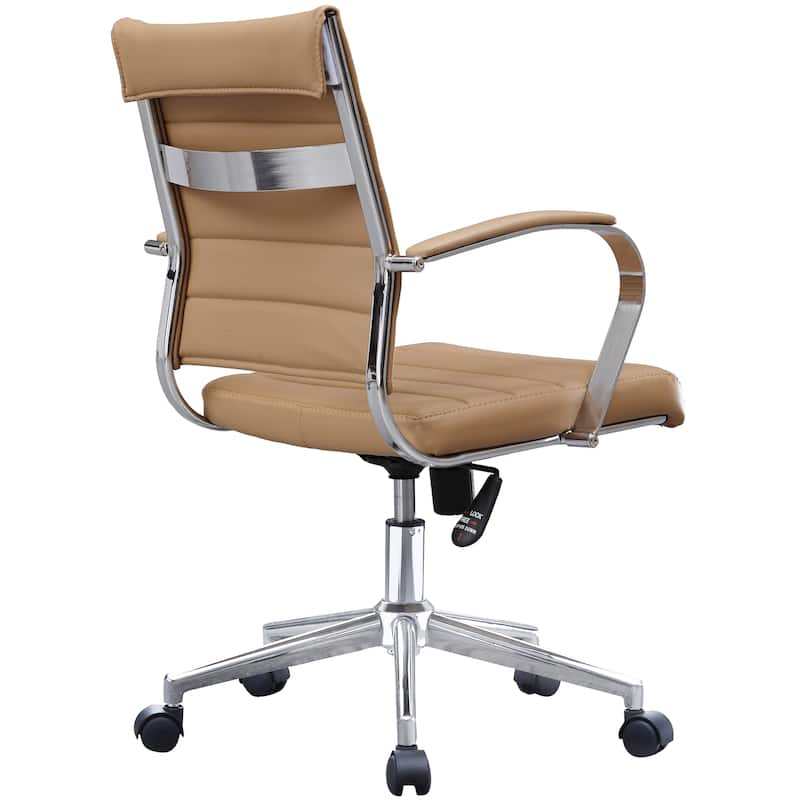 Modern Office Chair, Executive Mid-Back Conference Room Chair in PU Leather with Wheels and Arms