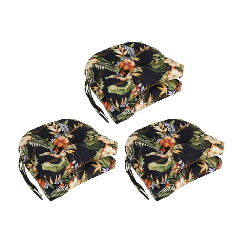16-inch Rounded Back Tufted Indoor/ Outdoor Chair Cushions (Set of 6) - Freeport Ebony