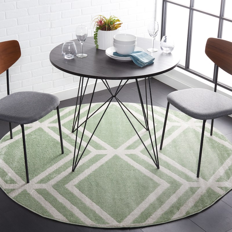 SAFAVIEH Adirondack Olsa Geometric Distressed Rug - 6' Round - Sage/Ivory