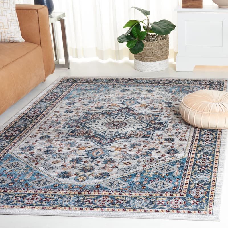 SAFAVIEH Bayside Machine Washable Korneliya Oriental Rug - 9' x 12' - Blue/Grey