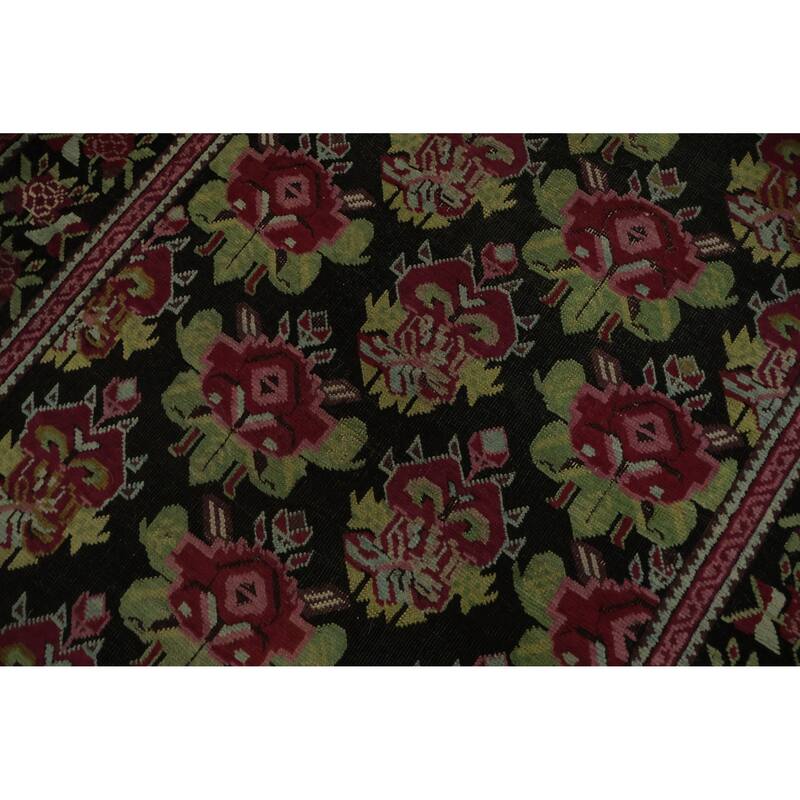 Hand Knotted Oriental 100% Wool Carpet Traditional Floral Black Karabagh Runner Rug - 17' 11'' X 3' 5''