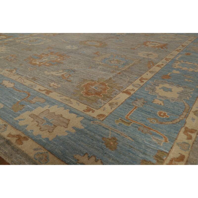 Hand Knotted Oriental 100% Wool Carpet Transitional All-Over Greys & Charcoal Oushak Area Rug - 9' 7'' X 8' 7''