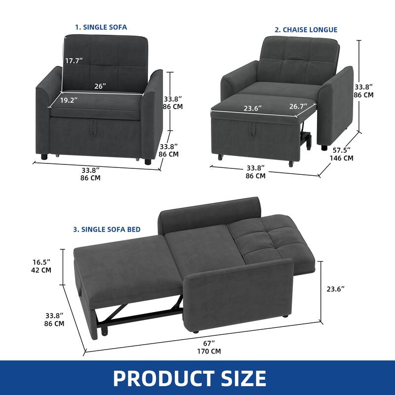 Moasis 3-in-1 Adjustable Sleeper Sofa Bed, Pull Out Chair Sofa for Living Room
