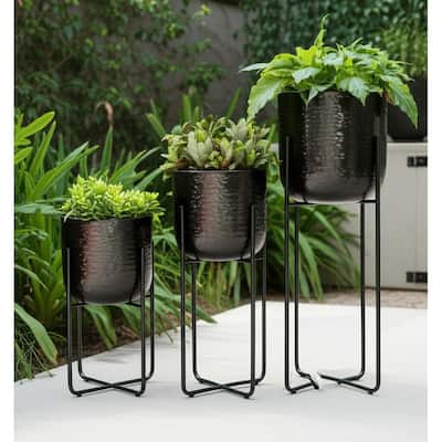 Metal Planters Hammered Design Modern Geometric Stands (Set of 3)