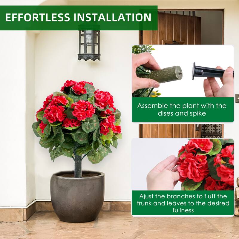 2 FT Artificial Topiary Flower Ball Trees with Ground Spike, Set of 2 Fake Rose Flowers Shrubs with Stake for Outdoor