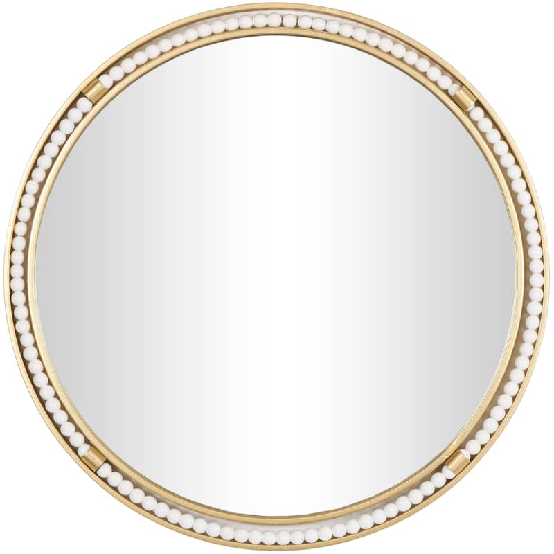 Metal Wall Mirror with White Wood Beading - Gold - Roche River Decor - 1"W x 26"L x 26"H
