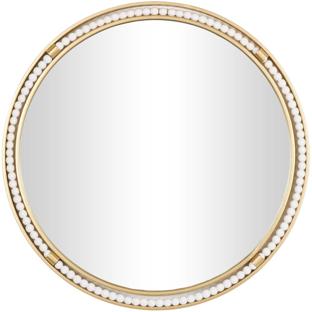 Metal Wall Mirror with White Wood Beading - Gold - Roche River Decor - 1"W x 26"L x 26"H