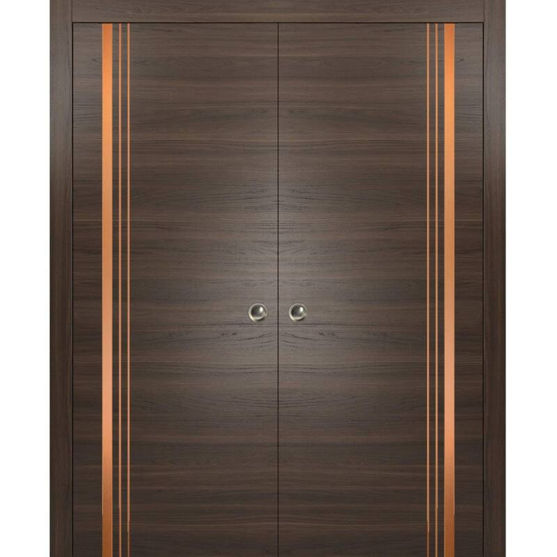 French Double Pocket Doors 36x80 Planum 1010 Chocolate Ash Kit Trims Rail - Grey - 72" x 84" ( 2* 36x84)