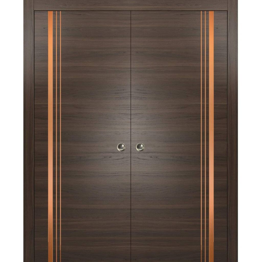 French Double Pocket Doors 36x80 Planum 1010 Chocolate Ash Kit Trims Rail