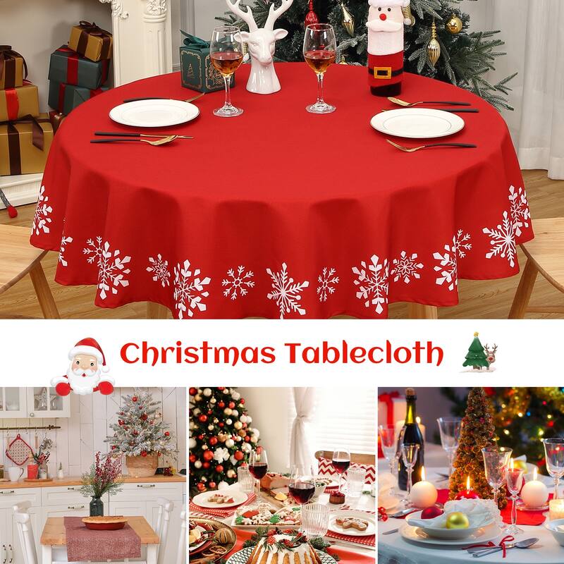 Christmas Tablecloth Snowflakes Xmas Decor for Round Tables, Red