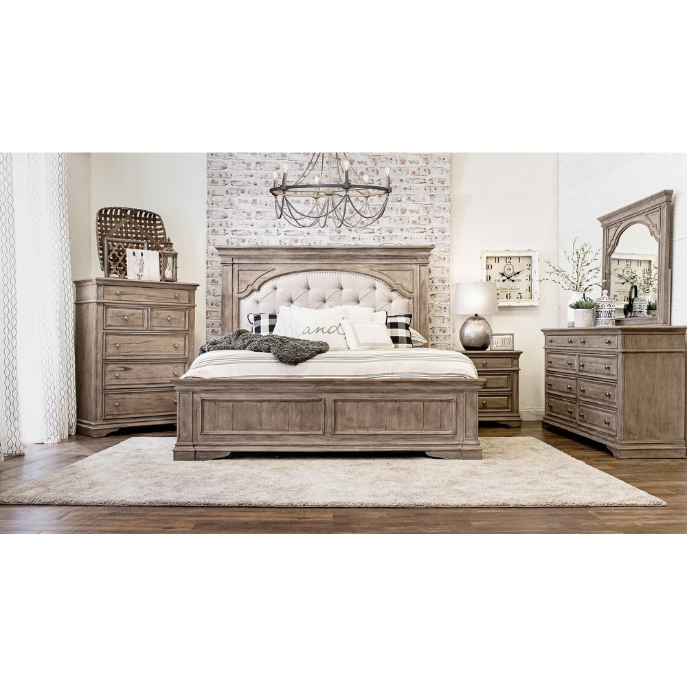 Studio Place 7 Pc Silver Gray King Bedroom Set With Dresser, Mirror, 3 Pc  King Bed, Nightstand