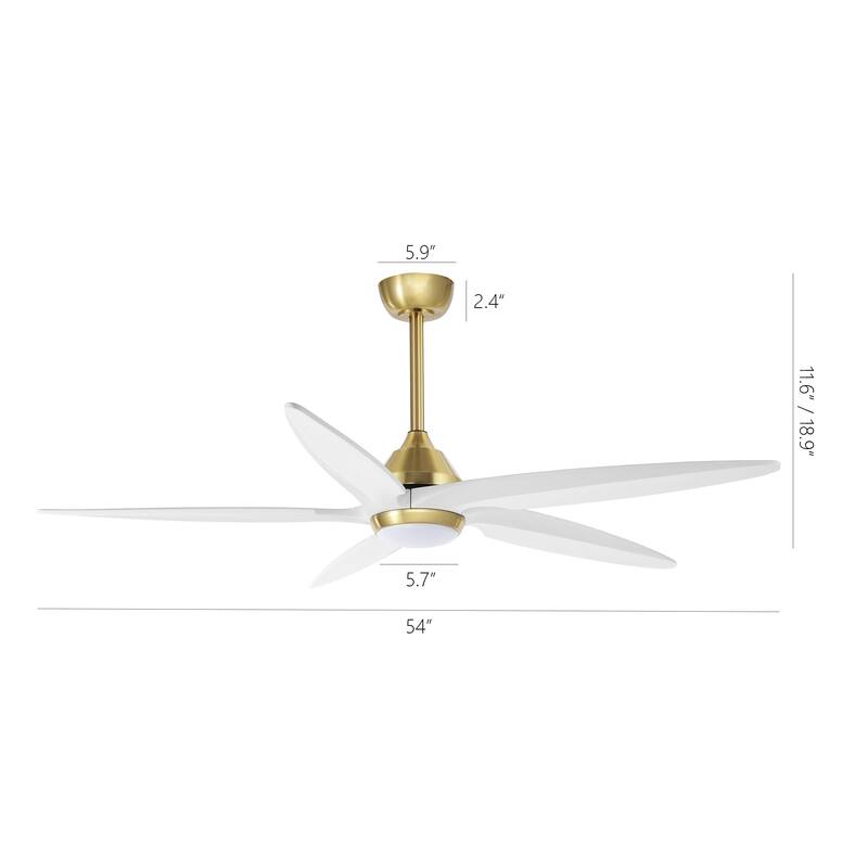 GetLedel 54" Solid Wood 5-Blade Ceiling Fan with Dimmable LED and Remote Control