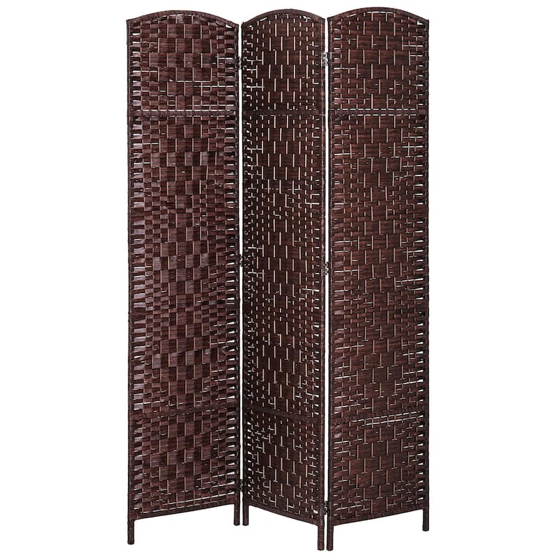 HomCom 6' Tall Wicker Weave Three Panel Room Divider Privacy Screen - Chestnut Brown