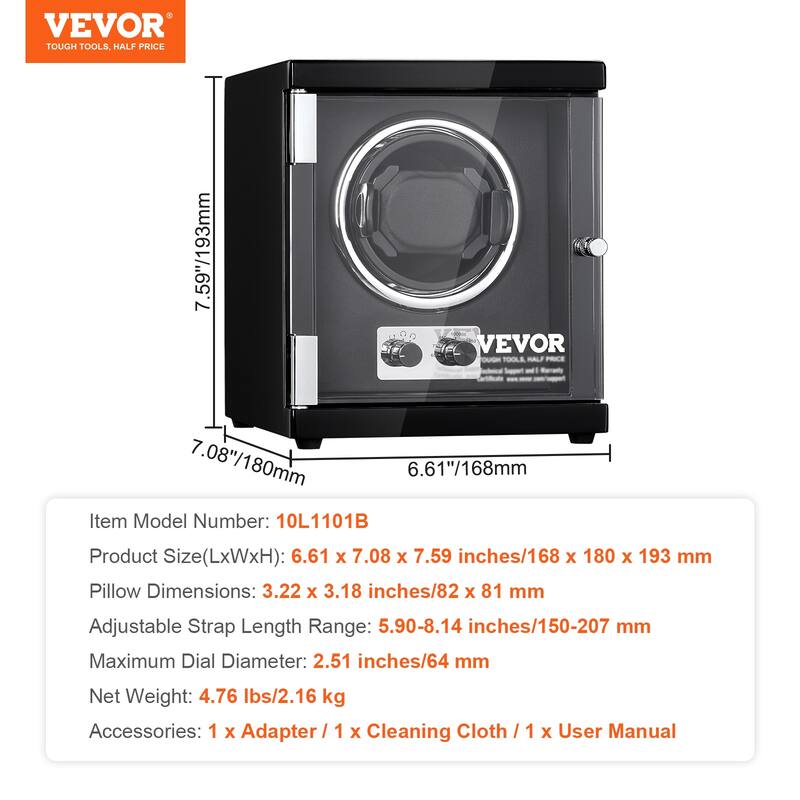 VEVOR Watch Winder with 1-8 for Men's and Women's Automatic Watches with Super Quiet Japanese Mabuchi Motors LED Lights