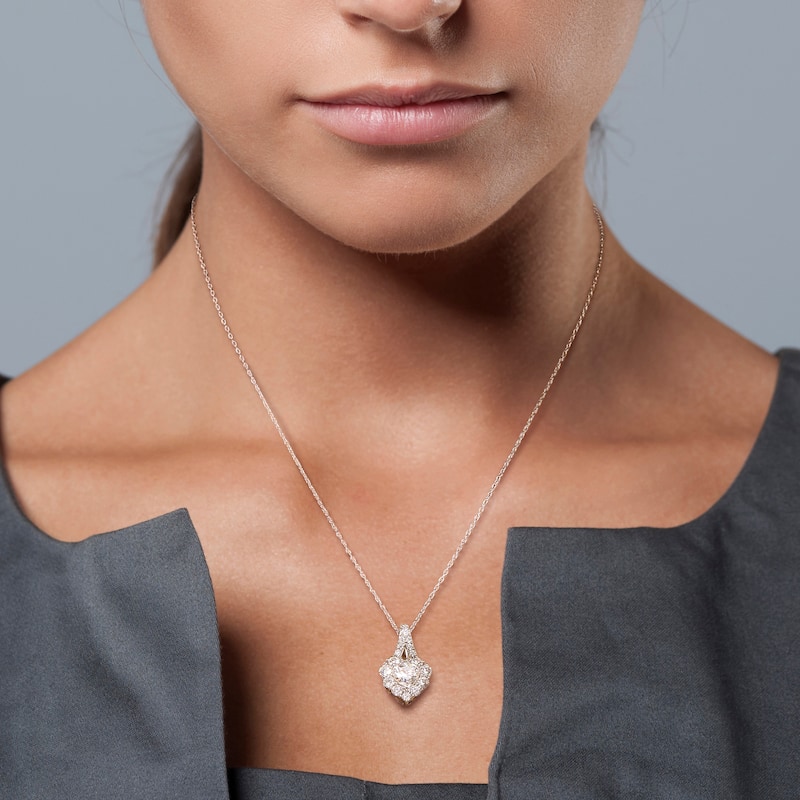 Miadora 2ct DEW Heart-cut Moissanite Halo Drop Necklace in Sterling Silver