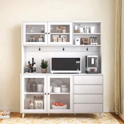 63" Wide Kitchen Hutch Cabinet with 4 Doors and 4 Drawers