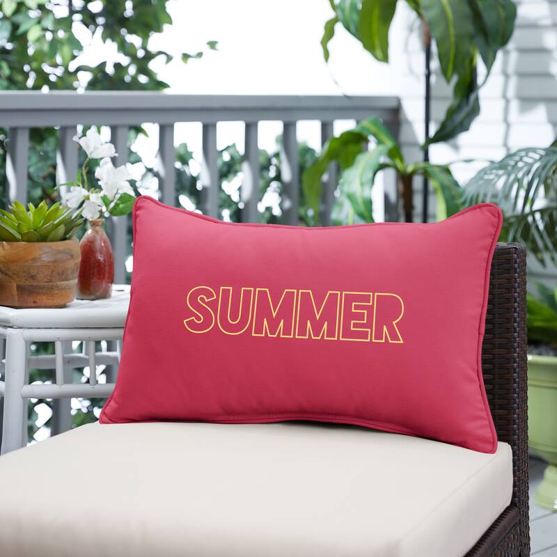 Sunbrella Canvas Embroidered "SUMMER" Indoor/Outdoor 13x20 Corded Pillow (Single) - 13 in L x 20 in W
