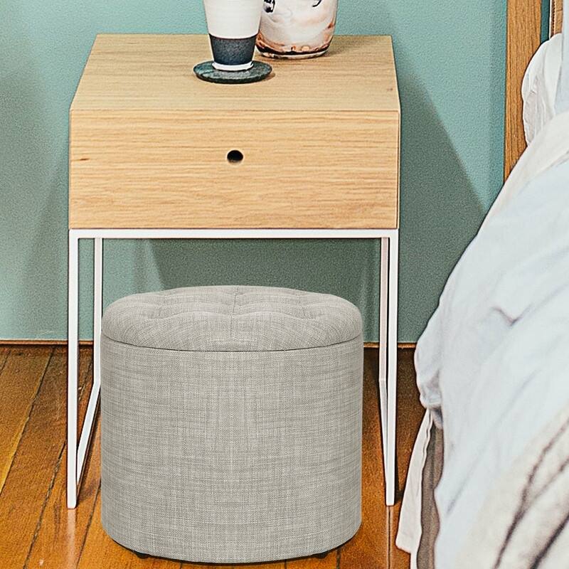Adeco Round Footstool with Removable Lid Footrest Storage Ottomans