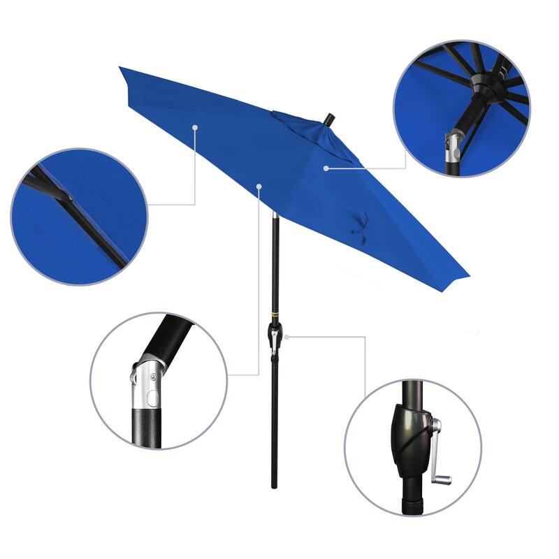 California Umbrella 75' Round Crank Lift Push Button Tilt Black Aluminum Patio Umbrella, Olefin