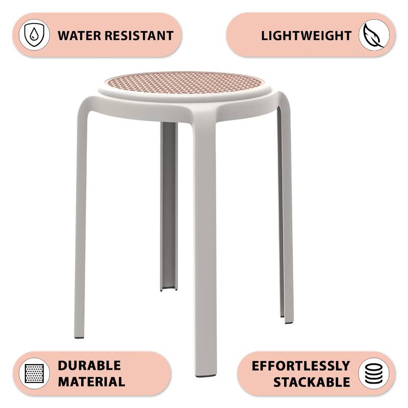 Tresse All-Weather Round Stackable Dining Stool with Wicker-Style Seat for Indoor, Outdoor, Patio, and Kitchen Set of 2