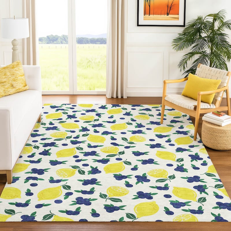Machine Washable Indoor/ Outdoor Citrus Berry Chantille Rug