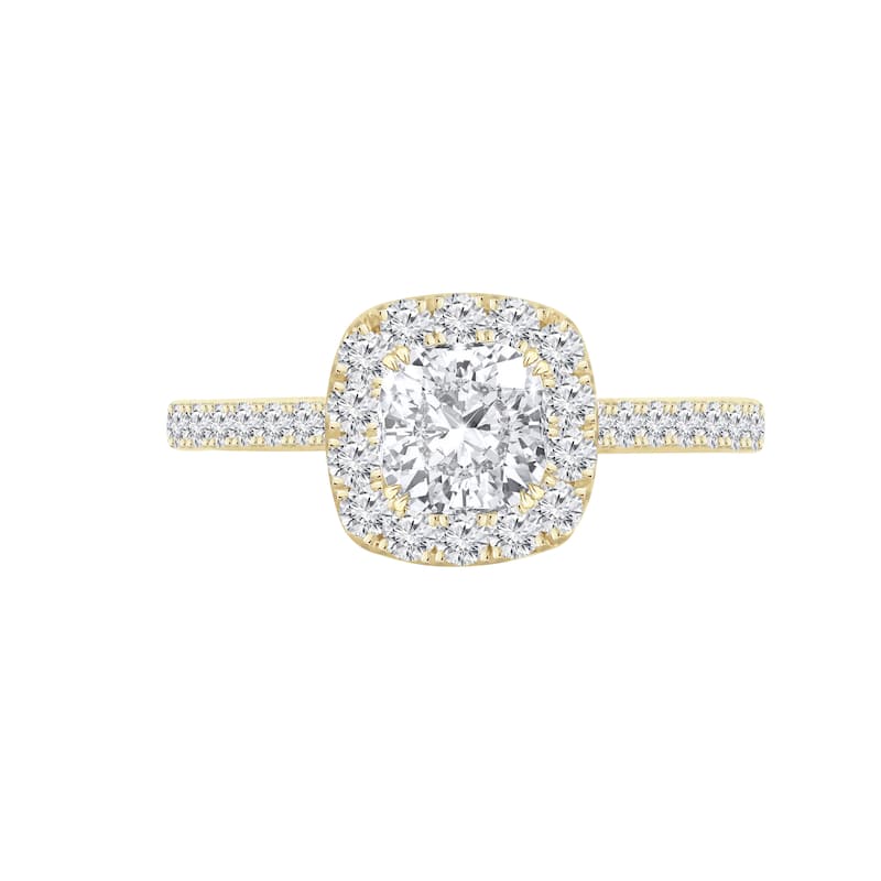Auriya 14k Gold 1 1/2ctw Cushion-cut Halo Diamond Engagement Ring Certified (H-I, I1-I2) - Yellow - 7.5
