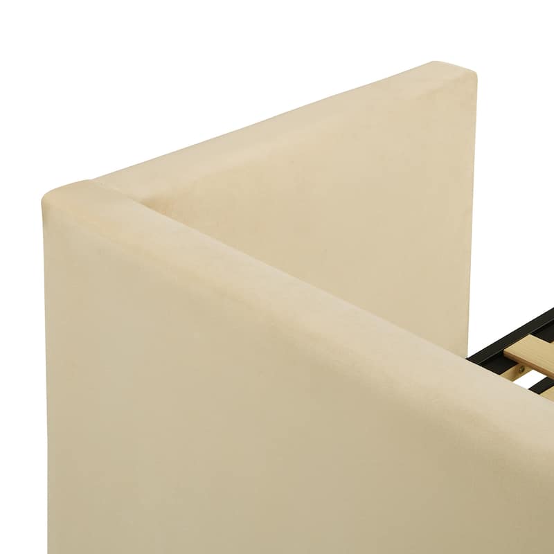 Beige Upholstered Twin Size Daybed with Pop Up Trundle, Multi-Functional Design
