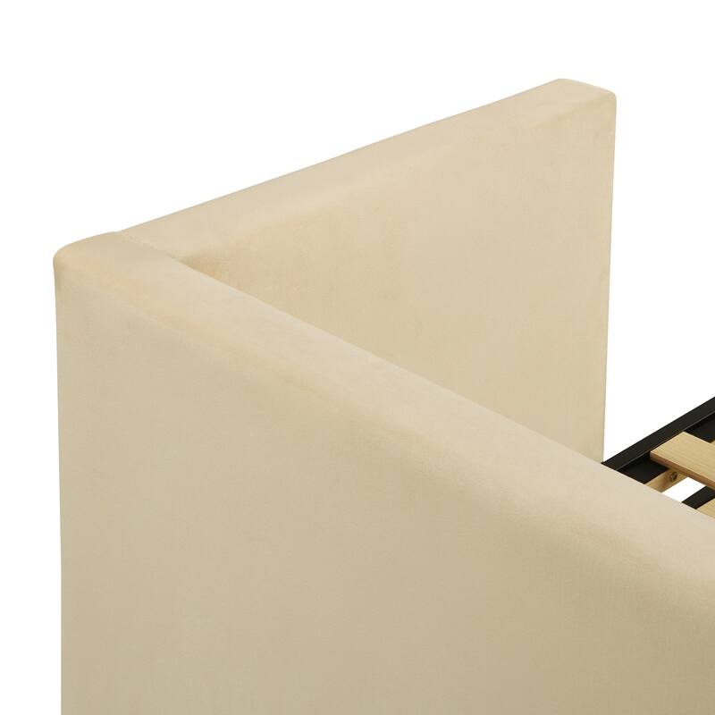 Twin Size Upholstered Daybed with Pop-Up Trundle in Beige