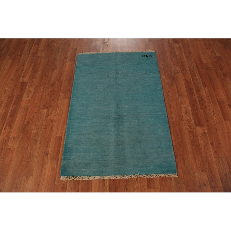 Teal Blue Gabbeh Oriental Rug Handmade Wool Carpet - 2'8" x 4'1"