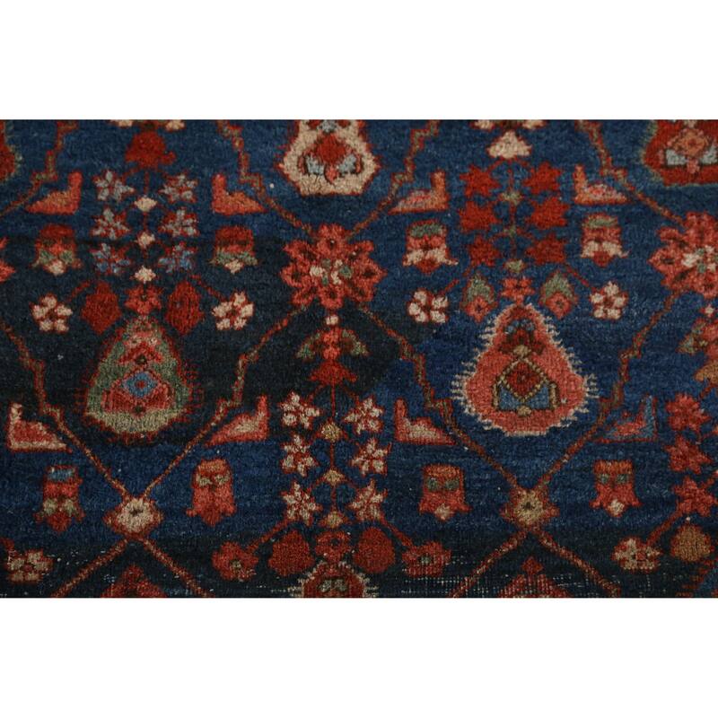 Hand Knotted Oriental 100% Wool Carpet Traditional Geometric Navy Blue & Blues Heriz (serapi) Area Rug - 9' 9'' X 7' 0''