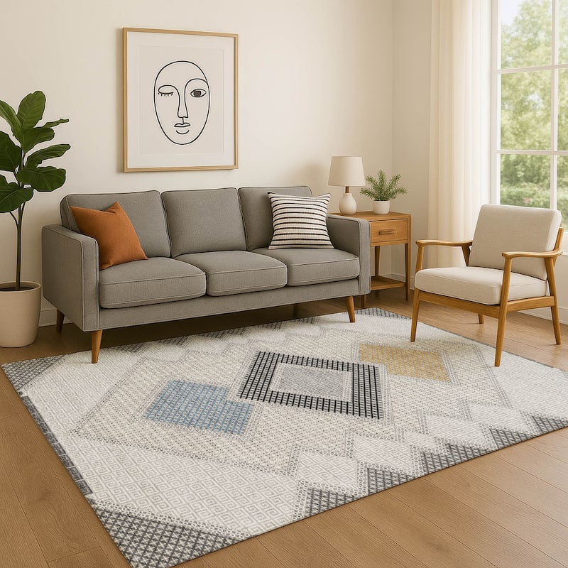 Premium Washable Super Soft Modern Global Mayfield Rug - Gray - 10' x 14'