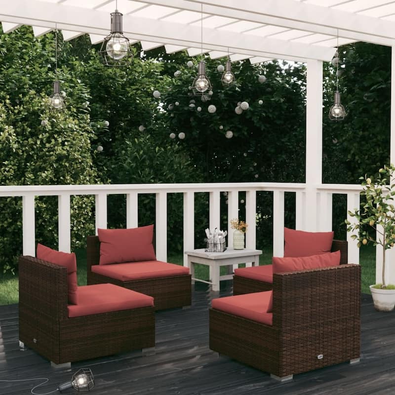 vidaXL Patio Lounge Set Outdoor Sectional Sofa Set Table Garden Poly Rattan - Brown/Cinnamon red 4 Piece