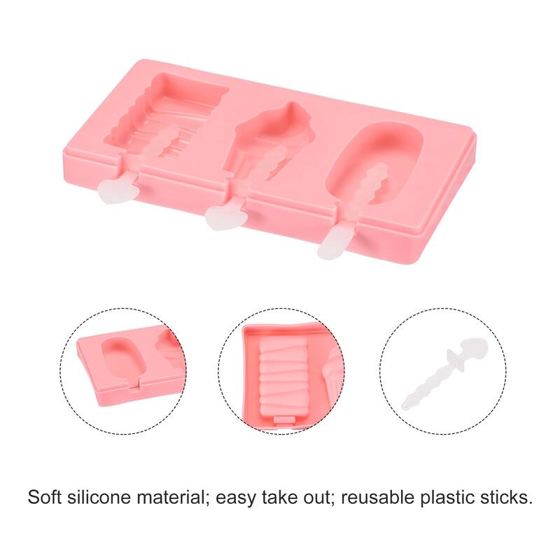 Silicone Ice Pops Molds 3Pack, Oval, Cake, Square Shapes with Lid - Pink - Pink