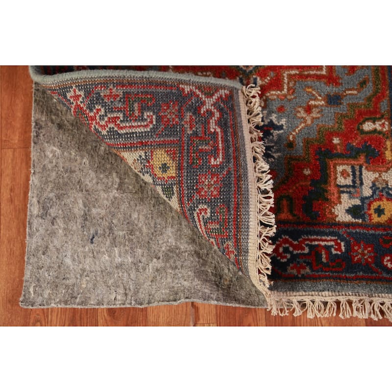 Hand Knotted Oriental 100% Wool Carpet Traditional Geometric Greys & Charcoal Heriz (serapi) Runner Rug - 7' 11'' X 2' 7''