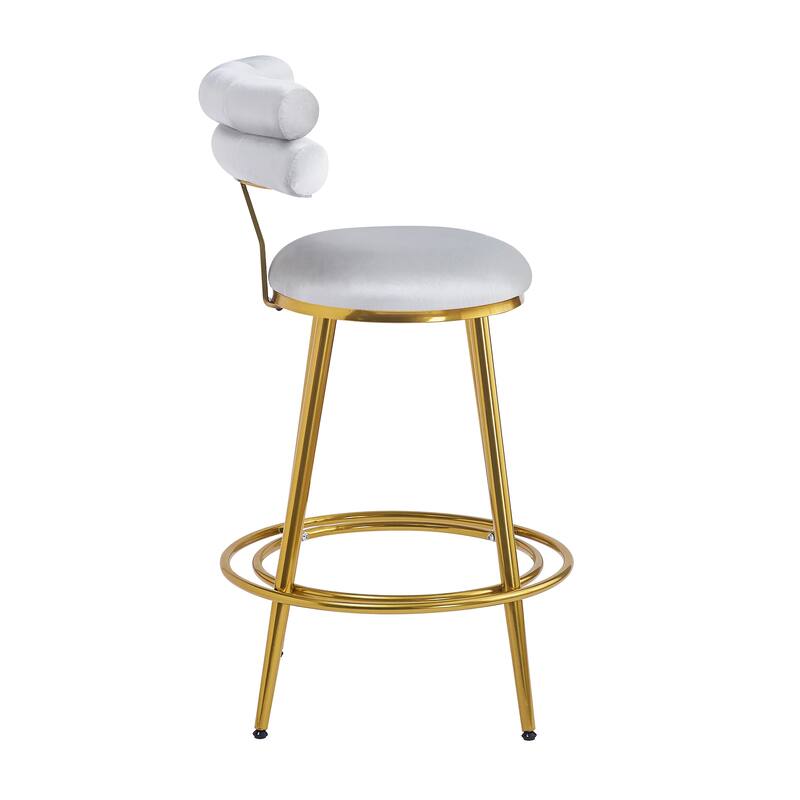 Roomfitters 27.65'' Velvet Counter Stools, Set of 2 Modern Bar Height Chairs with Iron Frame, Soft Backrest and Footrest