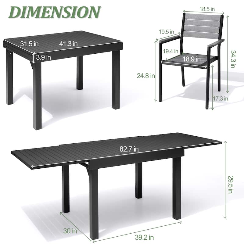 Outdoor 5/7/9 PCS Patio Dining Set Expandable Table with Stackable Dining Chairs