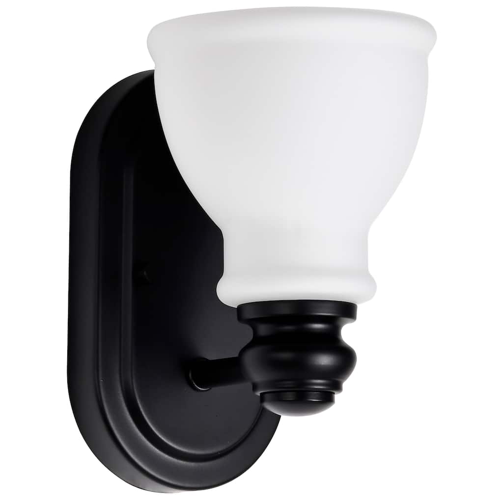 Russel 1 Light Vanity Matte Black with Satin White Glass - Matte Black