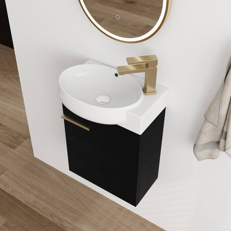 BNK 16''/23'' Bathroom Vanity with Sink, Freestanding/Floating Bathroom Vanity with Soft Close Doors & Shelf ﻿ - 16.8''W - Black