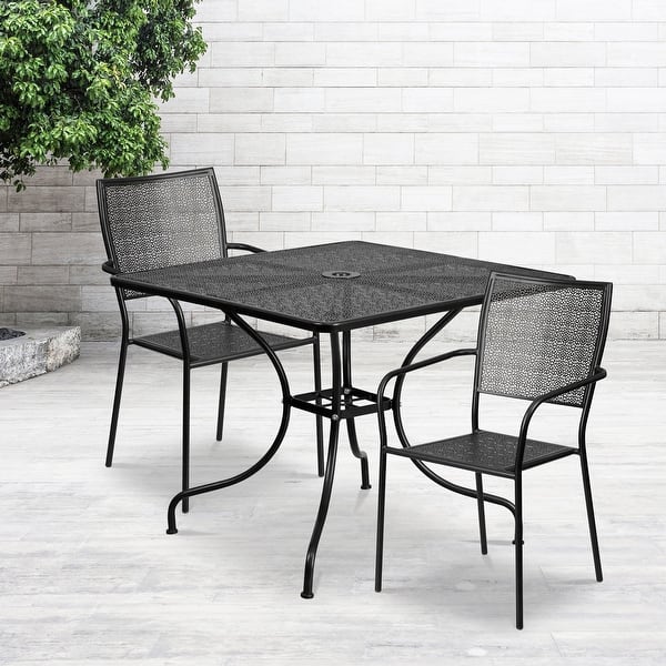 slide 2 of 25, 35.5-inch Square Steel 3-piece Patio Table Set with Square Back Chairs Black