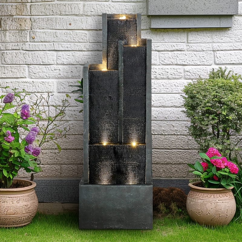 4-Tier Water Fountain w/Lights - 50.7in H Cascading Fountain for Home