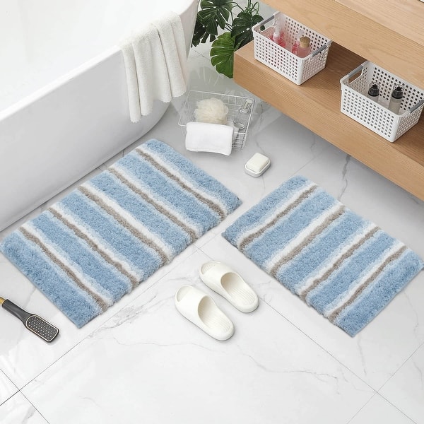 Home Weavers Glamour Collection 100% Polyester Microfiber TPR Non-Slip Machine Washable Bathroom Rug Set - 2PC Set - Blue