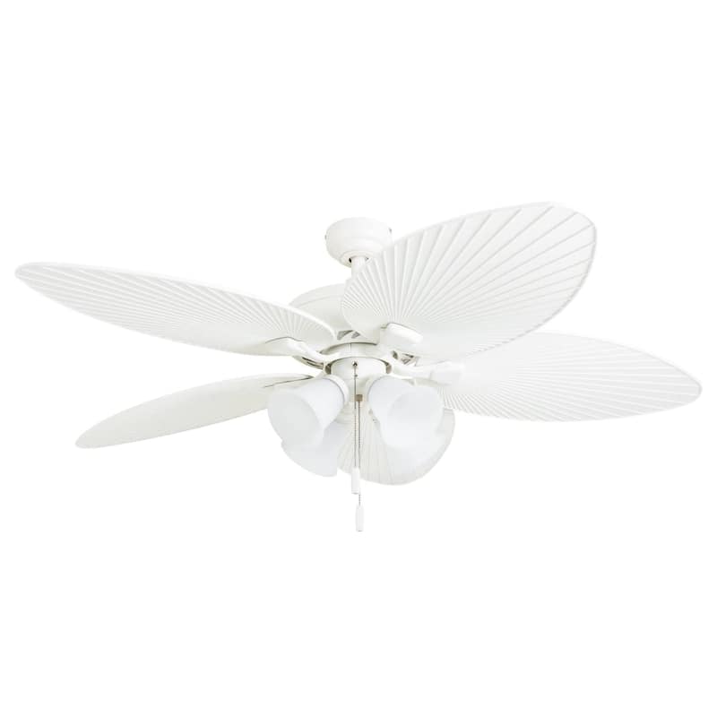 52" Honeywell Palm Lake White Indoor/Outdoor Ceiling Fan with Light, Pull Chain, 5 Palm Leaf Blade