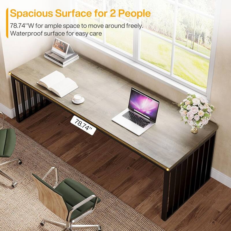 78.74" Extra Long Computer Desk, Double 2-Person Desk, Workstation Writing Study Table for Home Office