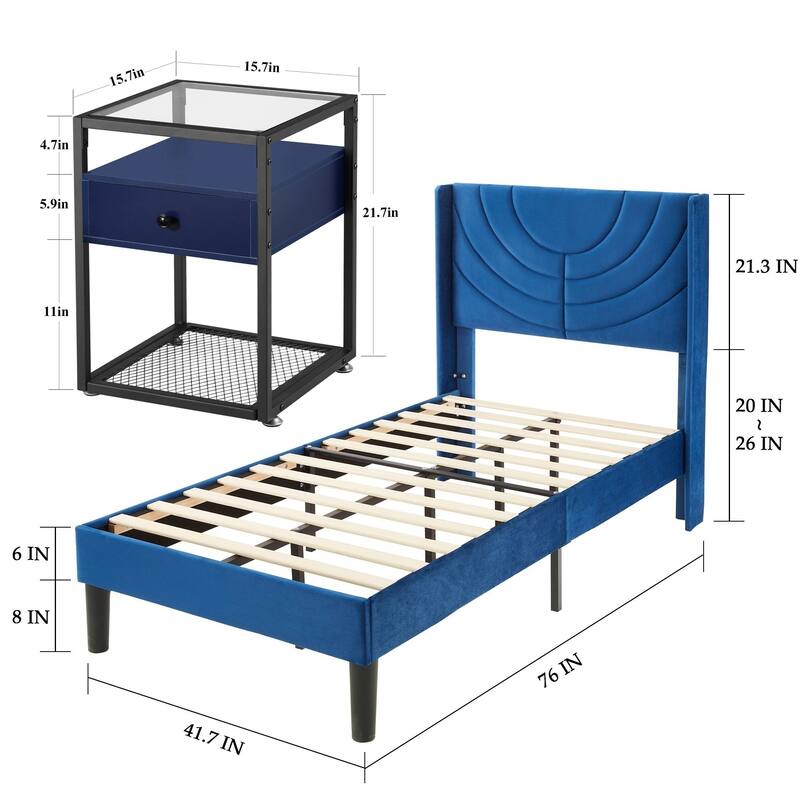 Bedroom Sets, 3-pieces Bedroom Set with Height Adjustable Upholstered Bed and Nightstands Set of 2-VECELO, 15 Style Options