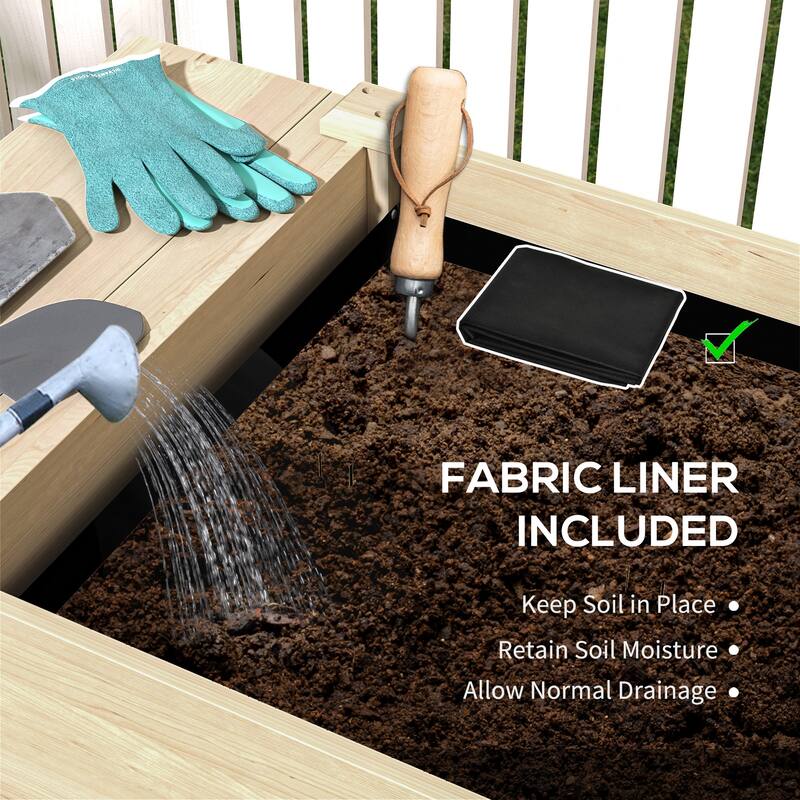 Fir Wood Raised Garden Bed with Bottom Shelf and Moisture-Retaining Liners Foldable Side Table - 81.5" W x 23.2" D x 30.7" H
